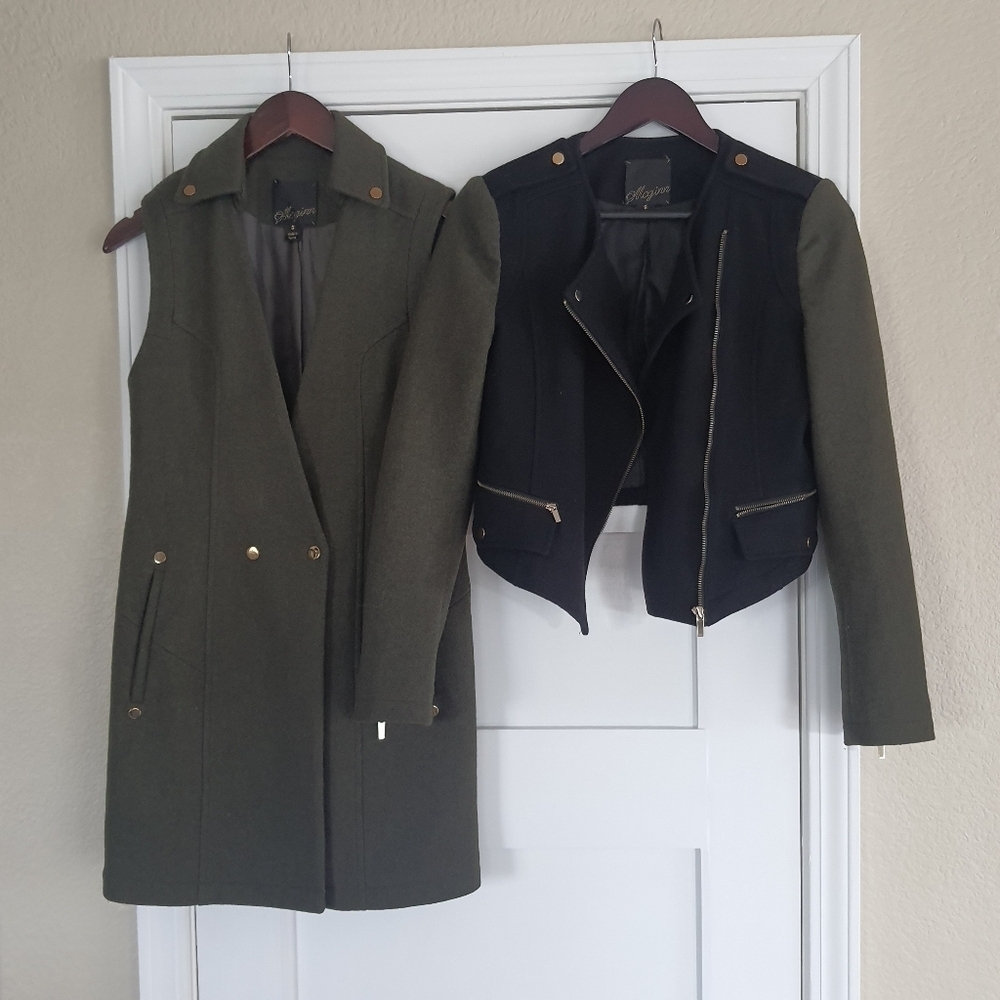 Mcginn 3-in-1 Style Long Vest/ Crop Jacket/ Coat Womens S Olive Green Black
